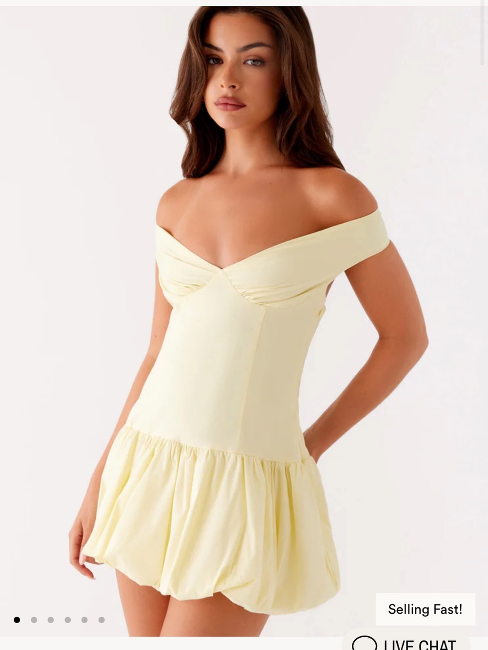 Peppermayo Pale Yellow Off-Shoulder Mini Dress